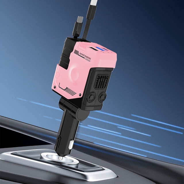 EASTIN Nouveau Chargeur de Voiture Réglable à 180° 4-en-1 120w Charge Super Rapide Prise de Conversion Allume-Cigare Multi-Voiture Câble Rétractable Rose USB Type-c Quatre Ports