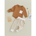 thumbnail image 3 of ZAXARRA Tenues d'Automne pour Garçons Tout-Petits Poche Col Rond Manches Longues Chandails en Molleton et Pantalons Longs à Damier Ensemble de Vêtements 2 Pcs, 3 of 8
