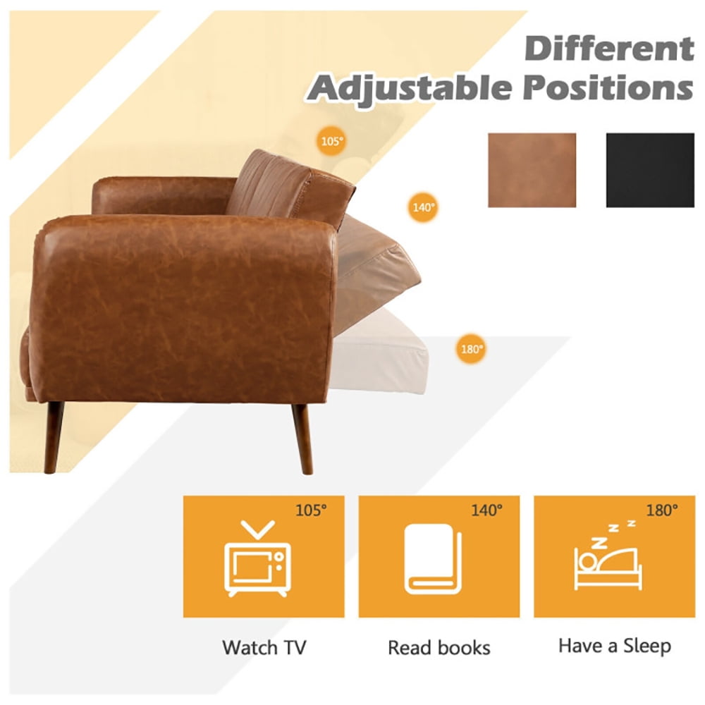 Finihen Convertible Futon Sofa Bed, Modern Convertible Sleeper Couch, 3 Seat Convertible Sofa Bed with Adjustable Backrest, for Living Room, Brown Finihen Convertible Futon Sofa Bed, Modern Convertible Sleeper Couch, 3 Seat Convertible Sofa Bed with Adjustable Backrest, for Living Room, Brown