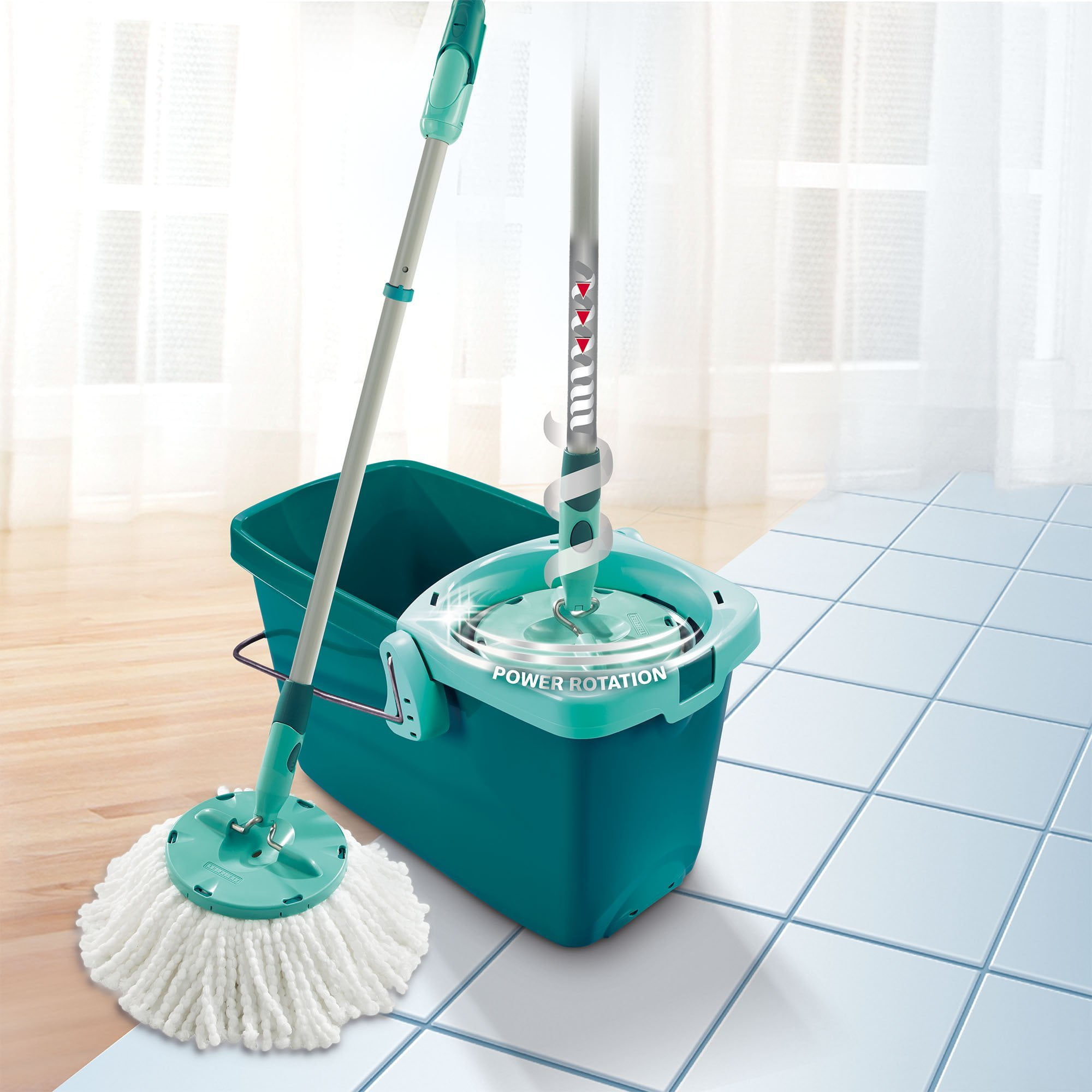 Turquoise Leifheit Clean and Away Dusting Mop with Click System Handle Plastic 