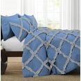 thumbnail image 3 of D.N.G. BEDDINGS 5 Piece Luxury Two Tone Diamond Ruffle Pattern Comforter Set Premium Super Soft, All Season 800 Thread Count, 100% Egyptian Cotton, King/California King Size Medium Blue-Silver Color, 3 of 4