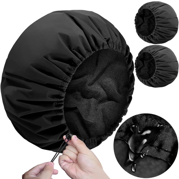 TAVENE Large Shower Caps Reusable EVA Double Layer Bath Cap for Braids, Long Hair, Dreadlocks, Locs, 2 Pcs 13.5" Dual Waterproof Adjustable Terry Lined Shower Cap for Women Men