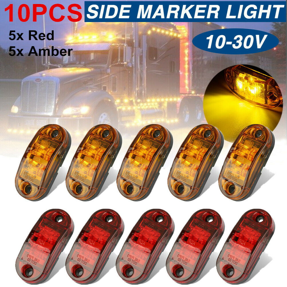 5x Red LED Car Truck Trailer RV Oval 2.5" Side Clearance Marker Lights 5x Amber 