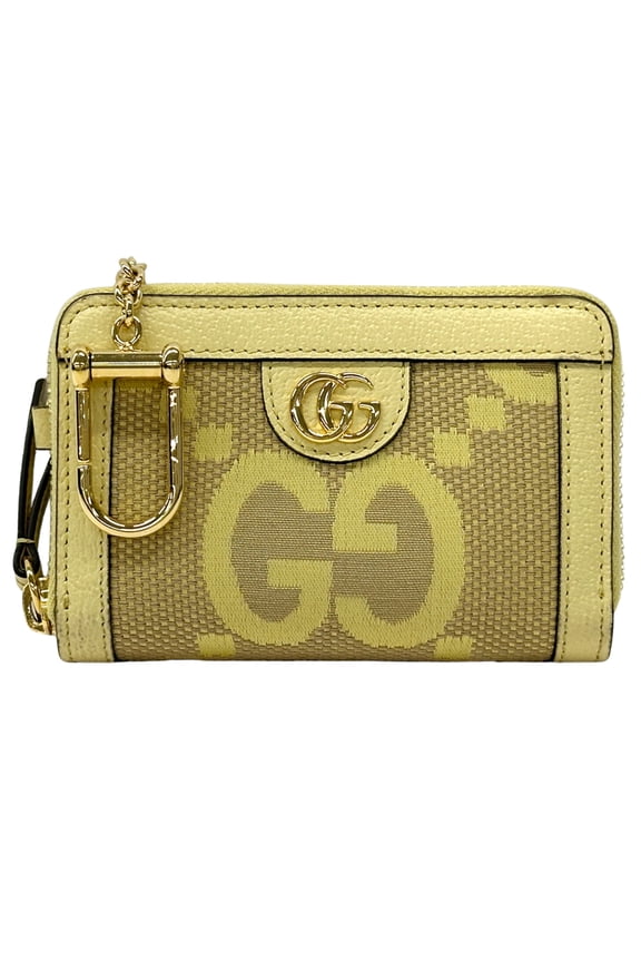 Pre-Owned Gucci Jumbo GG Ophidia Wallet/Coin Purse for Women and Men, Canvas & Leather, Yellow,...