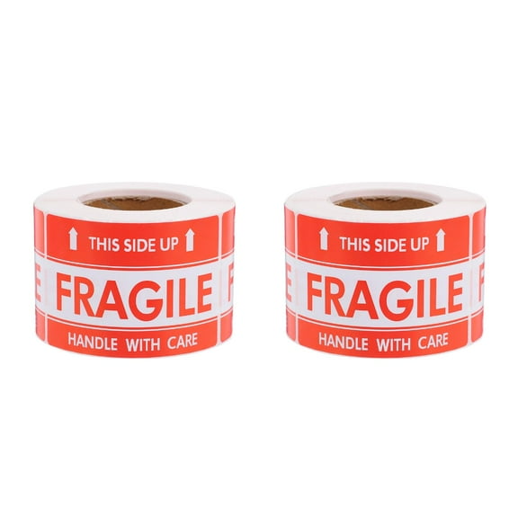 WORGEOUS 2pcs Fragile Sticker High Adhesive Handle with Care Label for Moving Boxes Sticker Warehouse Supply Simple Peel and Stick Fragile Label (500 labels/roll)