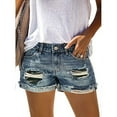 thumbnail image 1 of Women Mid Rise Distressed Cuffed Rolled Hem Casual Denim Jeans Shorts, 1 of 4