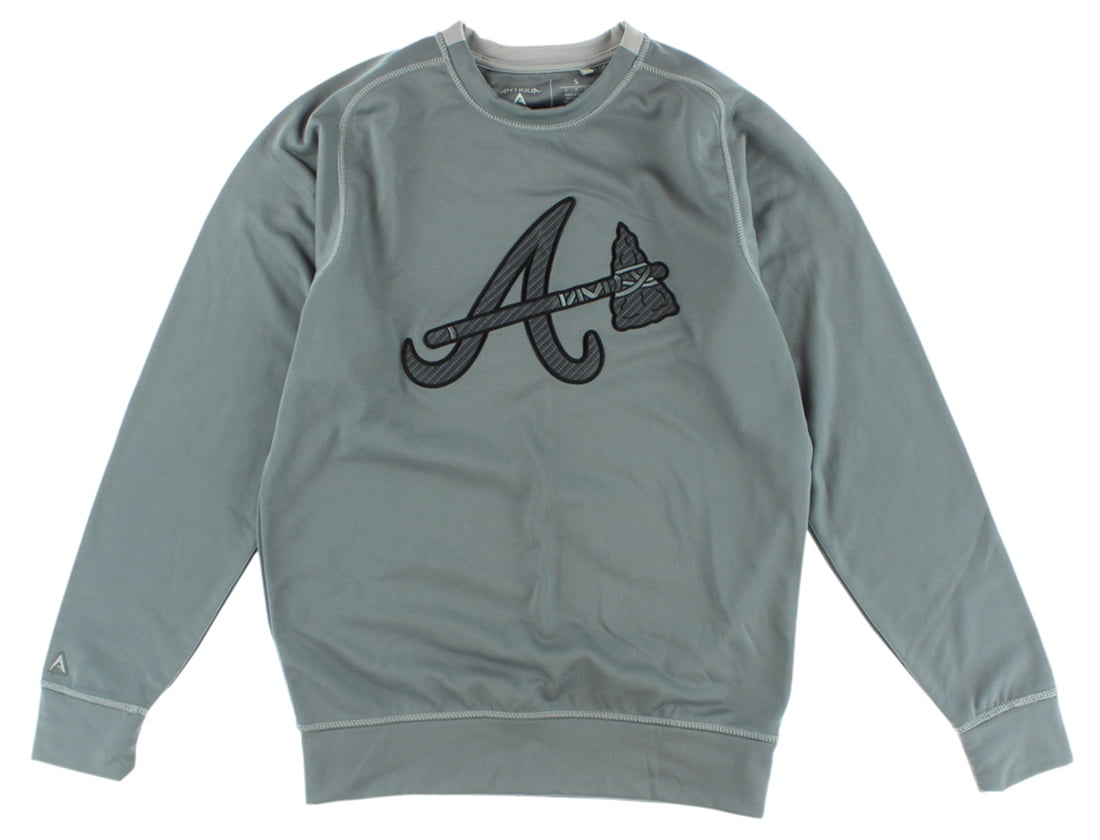 Antigua Mens Atlanta Braves MLB Carbon Crew Sweatshirt Grey by