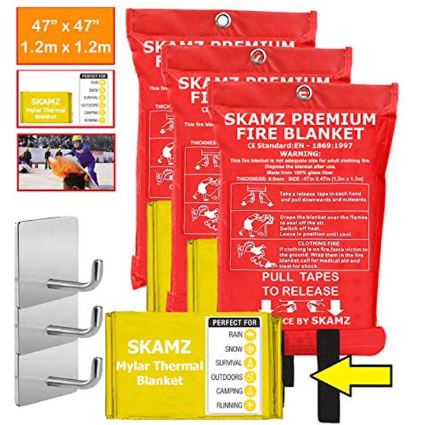 Skamz Premium Fire Blanket Upgraded Size Xl 47 2x47 2inches 3 Pack Fire Blanket Fire Suppression Blanket Fire Emergency Blankets For Kitchen Camping Bbq Grilling 1 2x1 2metre Walmart Com Walmart Com
