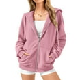 thumbnail image 4 of Zip Up Hoodies for Women 2025 Fall Winter Long Sleeve Plain Basic Hooded Sweatshirt with Pockets Jacket Coat, 4 of 7