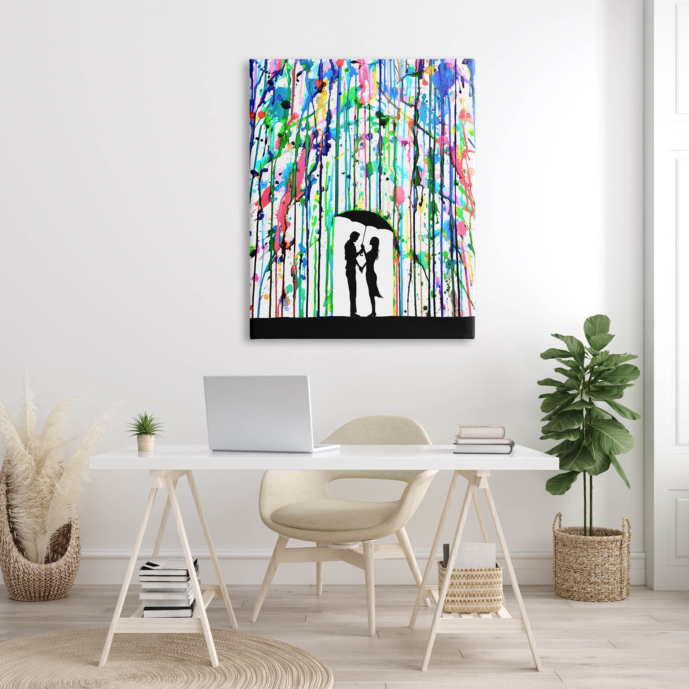 Vivid Couple Urban Drip Rainfall Abstract Graphic Art Gallery Wrapped Canvas Print Wall Art