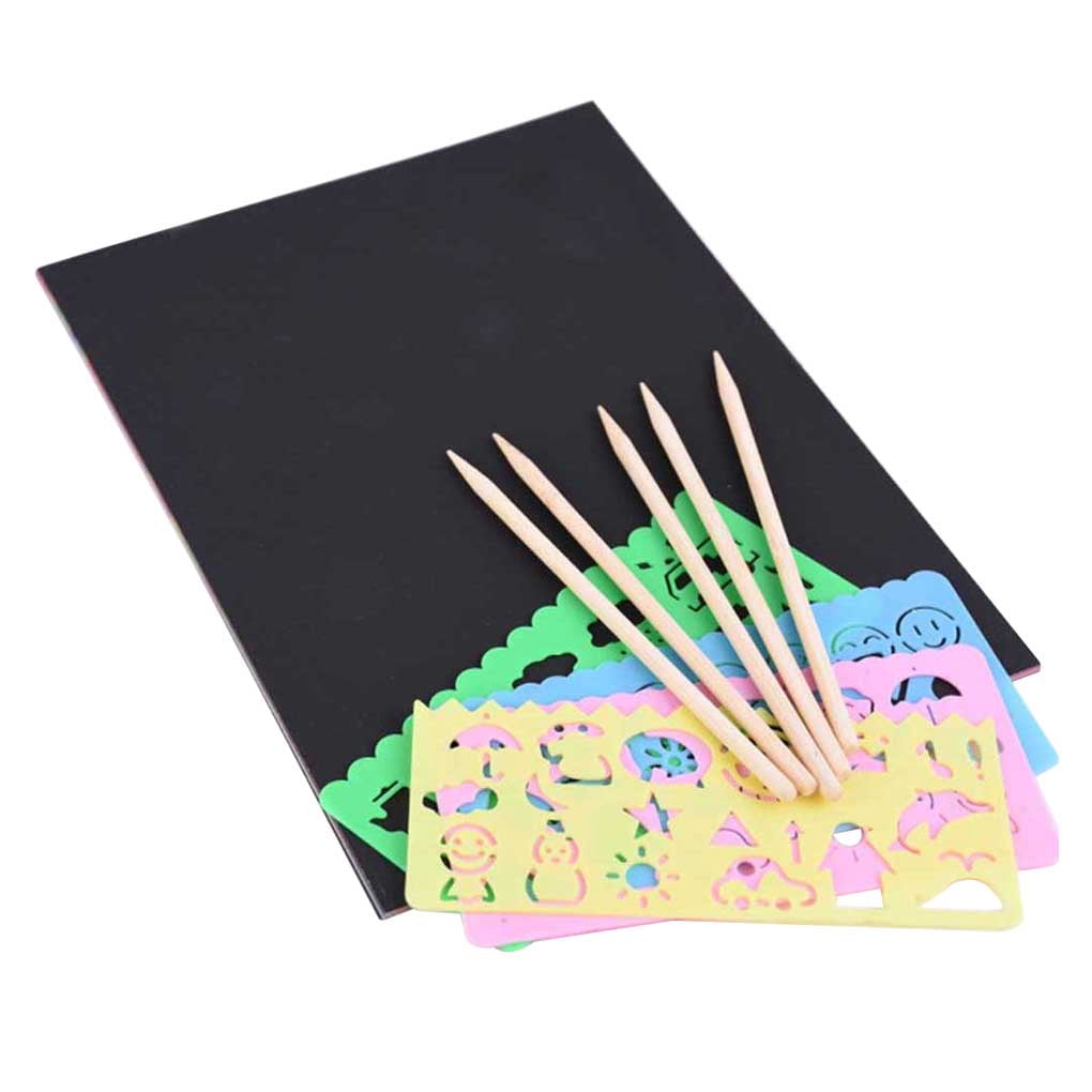 justharion Papier à Gratter pour Enfants Papier à Dessin DIY avec Gabarits et Stylos