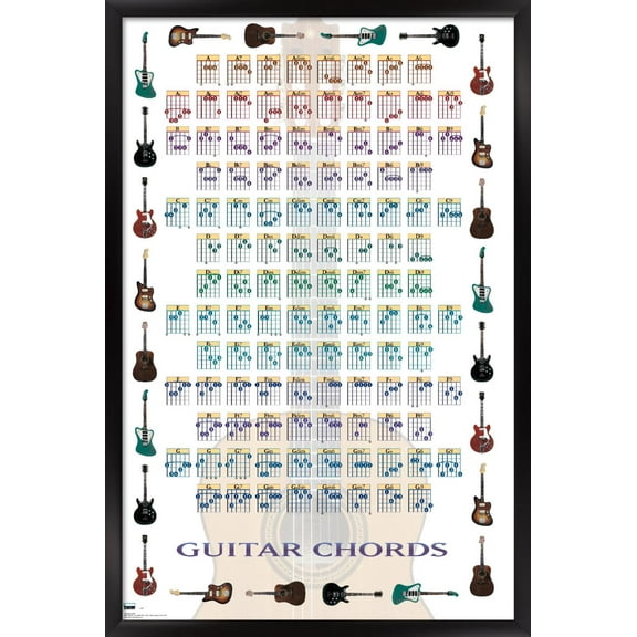 Guitar Chords II - Learn to Play Guitar Wall Poster, 22.375" x 34", Framed