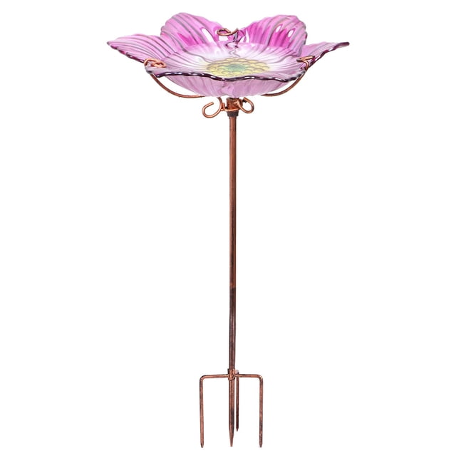 Bebedero para pájaros Bird Bath DREAM GARDEN de vidrio con estaca de metal, color rosa