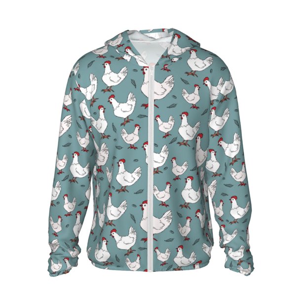 Balery Funny Chicken Sudadera ligera de manga larga con capucha y protección solar UPF 50+ para hombre y mujer, ideal para pesca y running-3X-Large