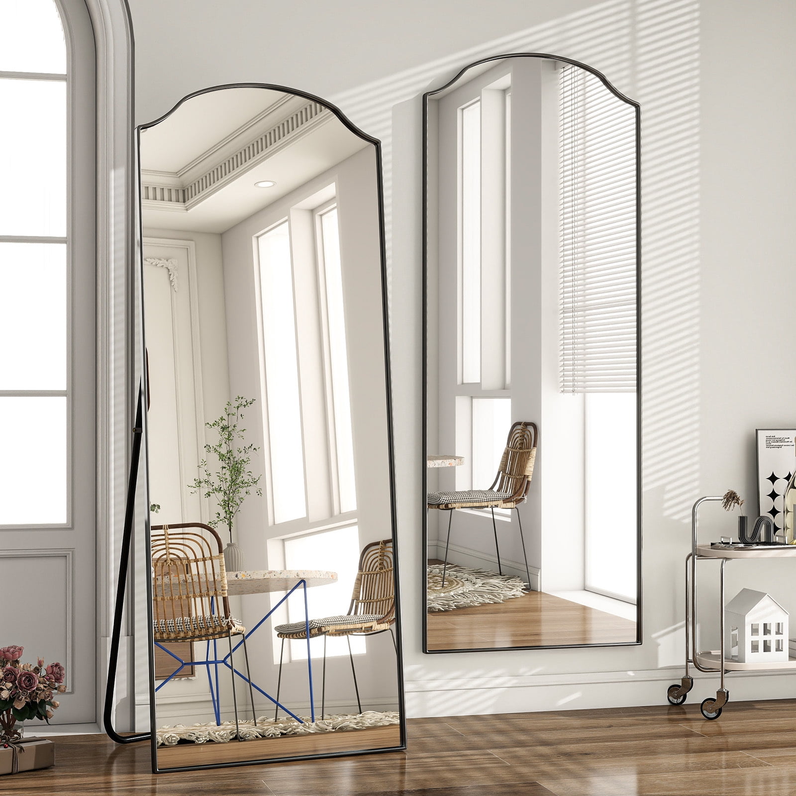 Gleamira 24"x65" Arched Full Length Floor Mirror Unique Top Wall-Mounted Leaning Mirror with Metal Frame, Black