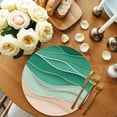 thumbnail image 2 of Geometric Green Round Placemats Set of 4 for Dinning Tables,Heat-proof Braided Table Mats 13 Inch,Ocean Wave Stripes Modern Abstract Beach Washable Place Mat for Kitchen Restaurant Party Table Decor, 2 of 9