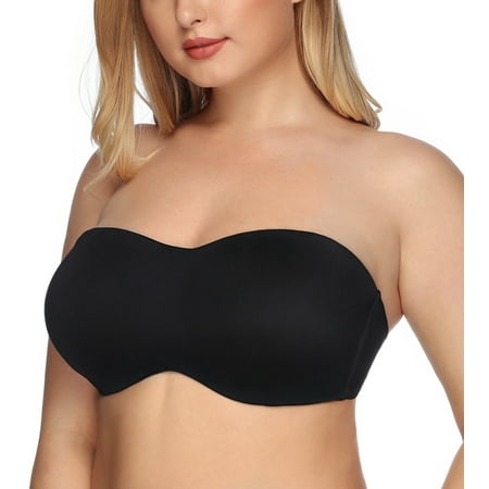 

Exclare Women s Seamless Bandeau Unlined Underwire Minimizer Strapless Bra for Large Bust(Black 42DDD)