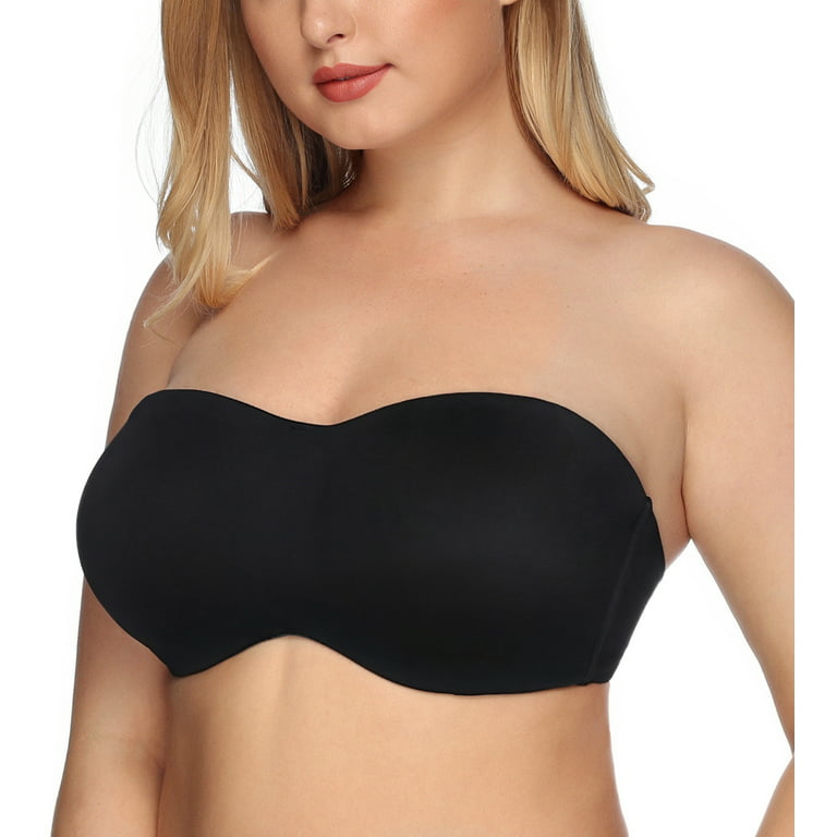 Exclare Women's Seamless Bandeau Unlined Underwire Minimizer Strapless Bra  for Large Bust(Black,44C)