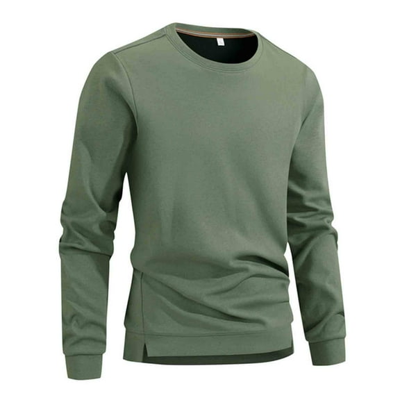 Lorytime Crewneck Sweatshirt Men Tight Solid Breathable Pullover Long Sleeve Tops Fashionable Outerwear Green 4XL