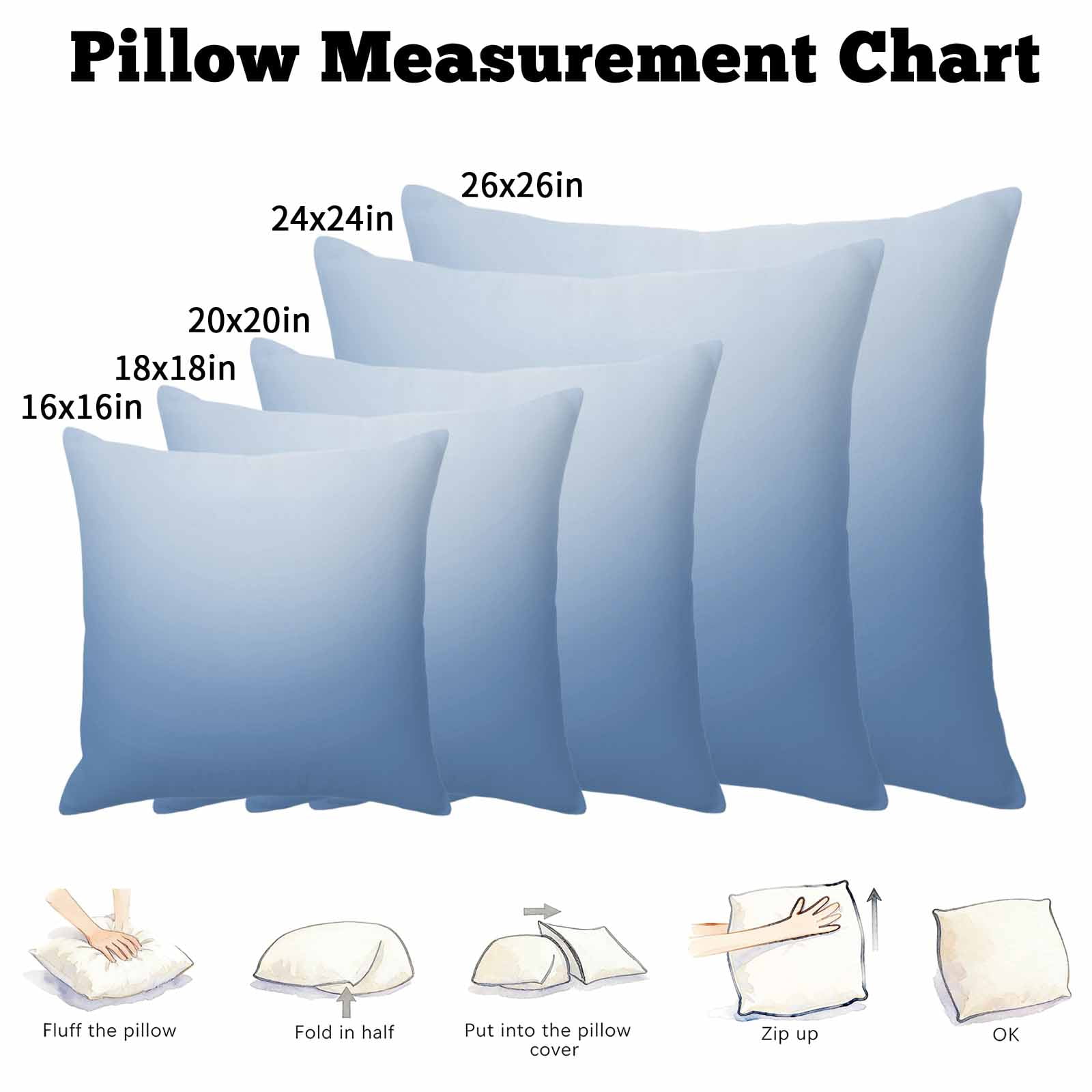 Light Blue Ombre Pillow Covers 24x24 Inch, Modern Rustic Aqua Gradient Linen Pillowcase with Invisible Zipper, Decorative Throw Pillow Covers Cushion Case for Couch Sofa Bed Living Room