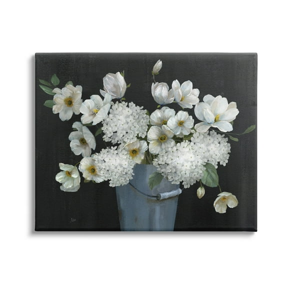 Stupell Industries White Mixed Flowers Rustic Planter Botanical & Floral Painting Gallery Wrapped Canvas Print Wall Art