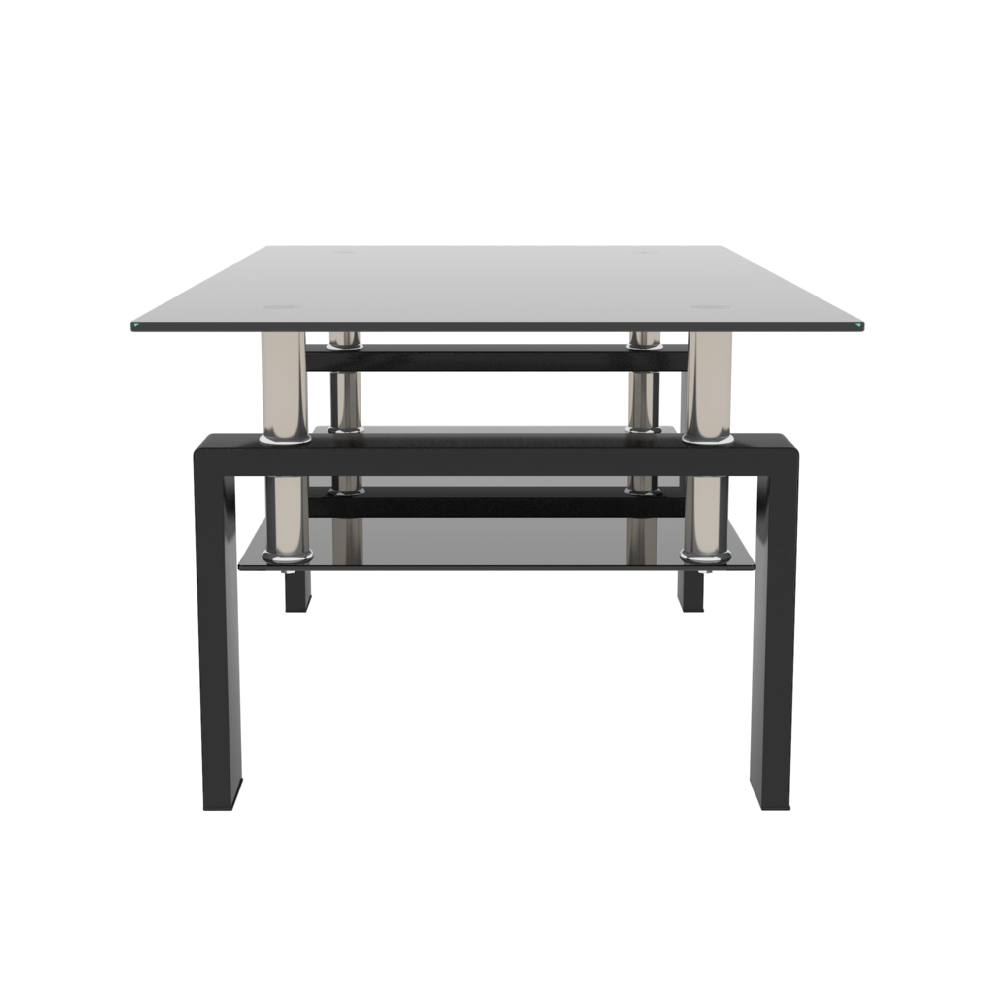 BJSN Coffee Table Glass Top Rectangular End Table Black Metal Legs for Modern Living Room