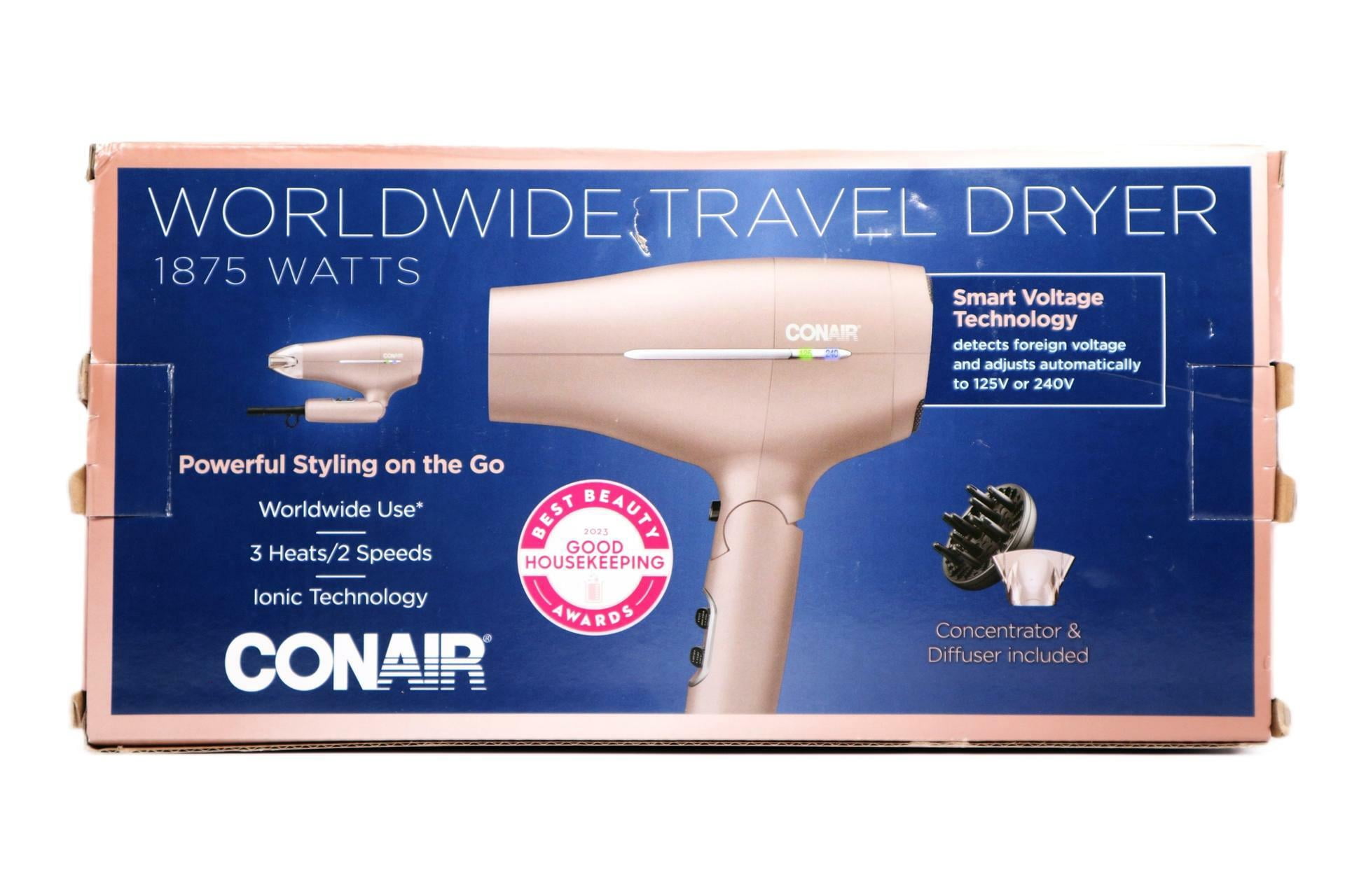 Conair 1875 Watt Worldwide Travel Hair Dryer with Smart Voltage Technology and Folding Handle - Tan