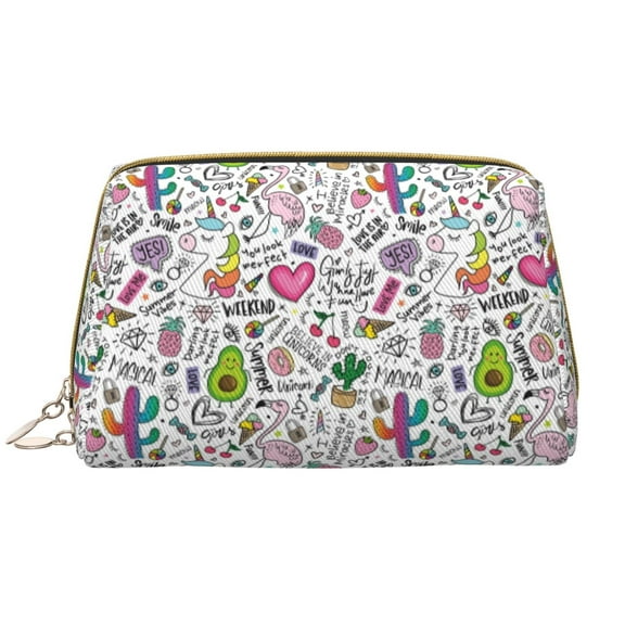 Naloa Fun Animal with Unicorn Leather Makeup Bag for Purse Travel, Portable Small Cosmetic Organizer for Women and Girls, Make up Bag with Zipper