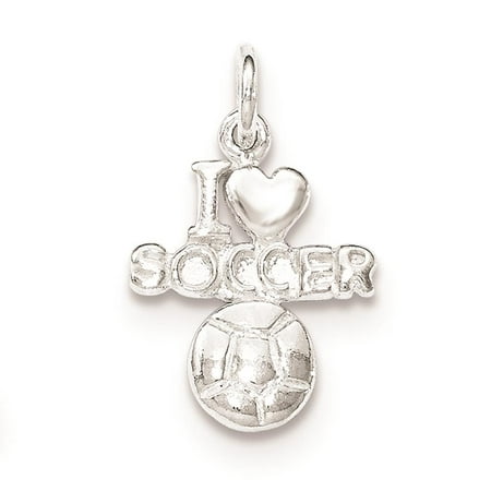 925 Sterling Silver Polished I Love Soccer Open-back Charm Pendant