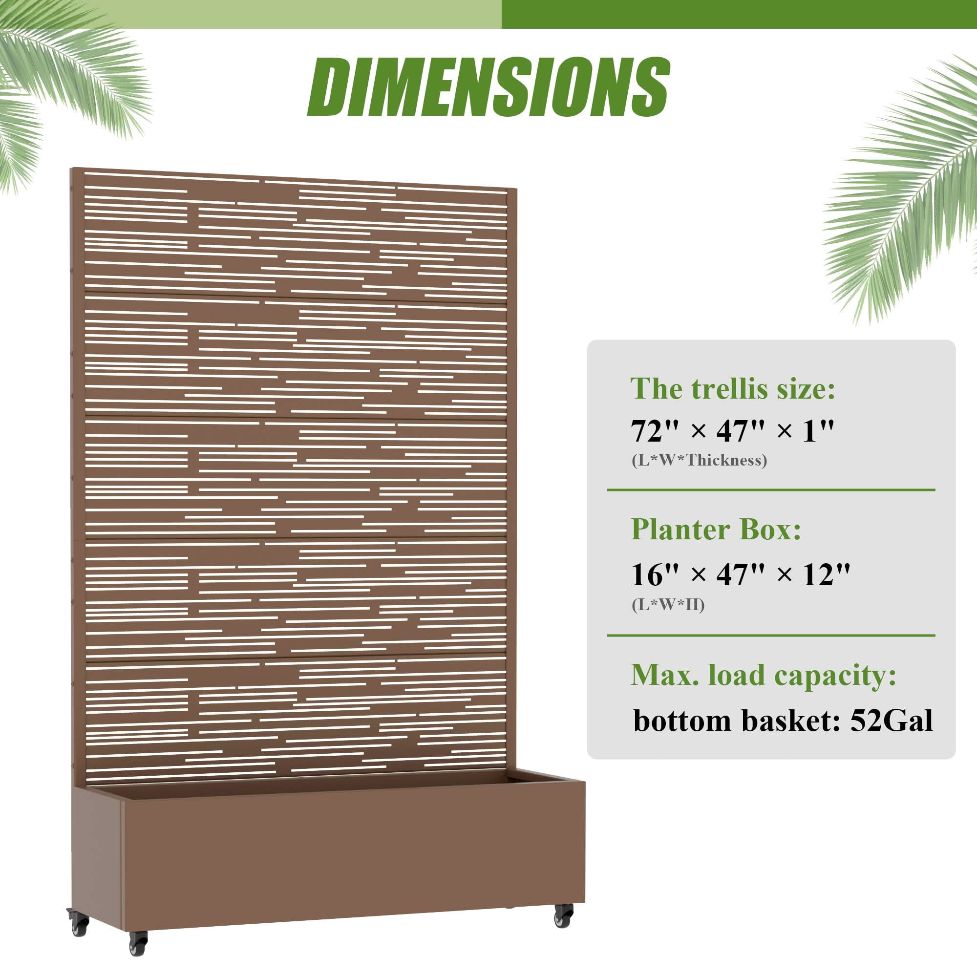 MAYEERTY 72X47" Metal Outdoor Brown Privacy Screen with Planter Box for Backyard & Garden, 5 Piece Set