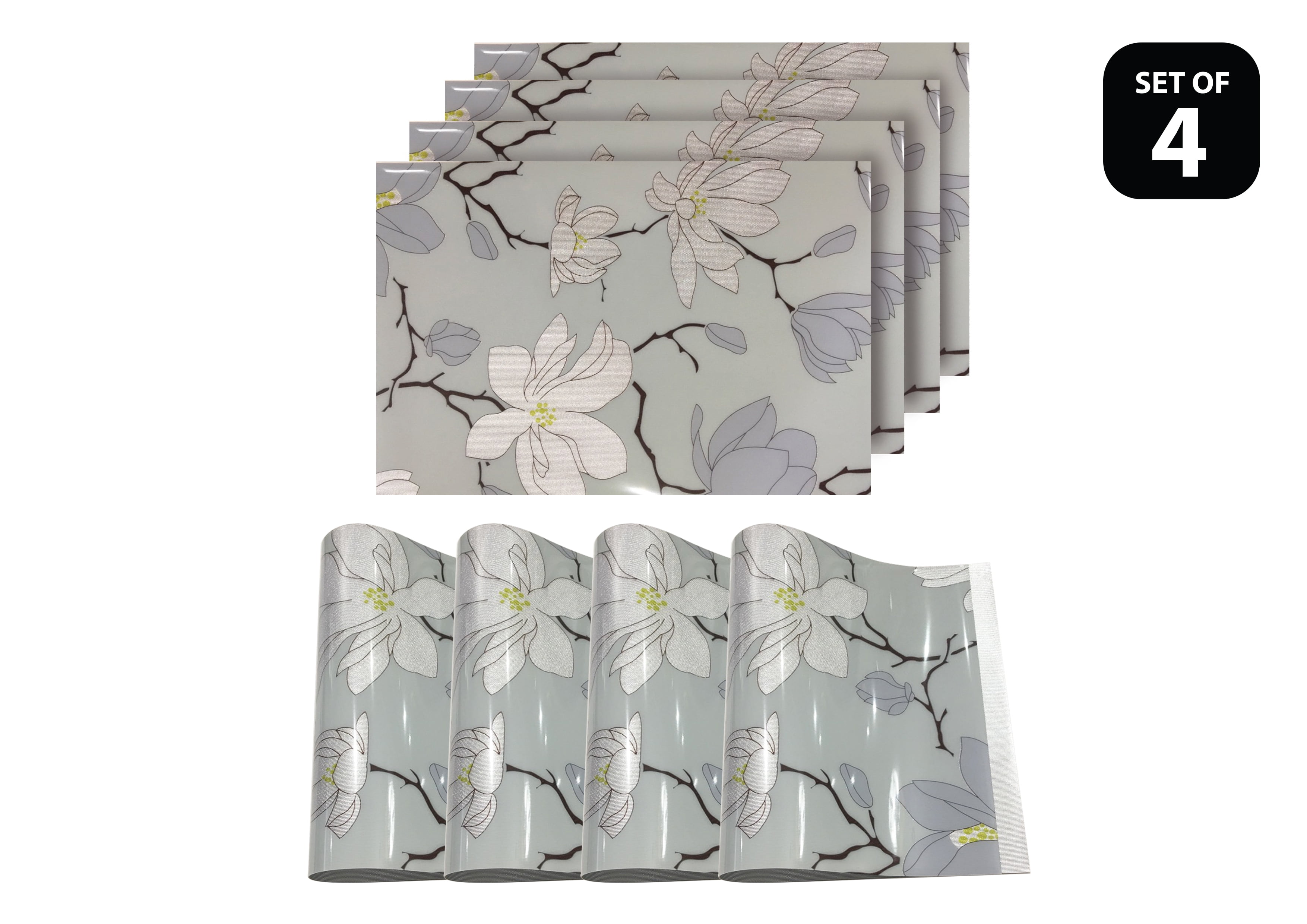 Dainty Home Magnolia Reversible Metallic Printed Set of 4 Placemats in