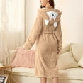 thumbnail image 2 of Women's Double Pocket Hooded Flannel Robe Soft Double Faced Velvet Bathrobe For Cozy Home Wear, 2 of 9
