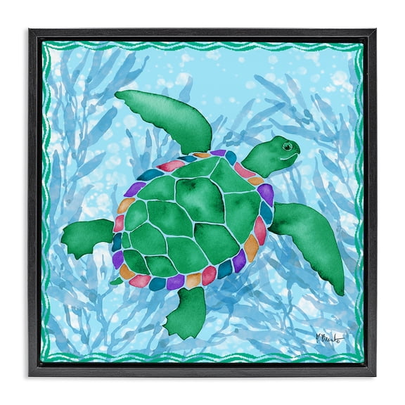 Stupell Industries Coastal Radiant Sealife Turtle Black Floating Frame Canvas Art, 18 x 18, by Paul Brent