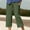 Green, variant on Sakmal Cotton Linen Womens Pants Capris Pleated Beach Straight Leg 7/8th Solid Pink High Waisted Pants with Pockets