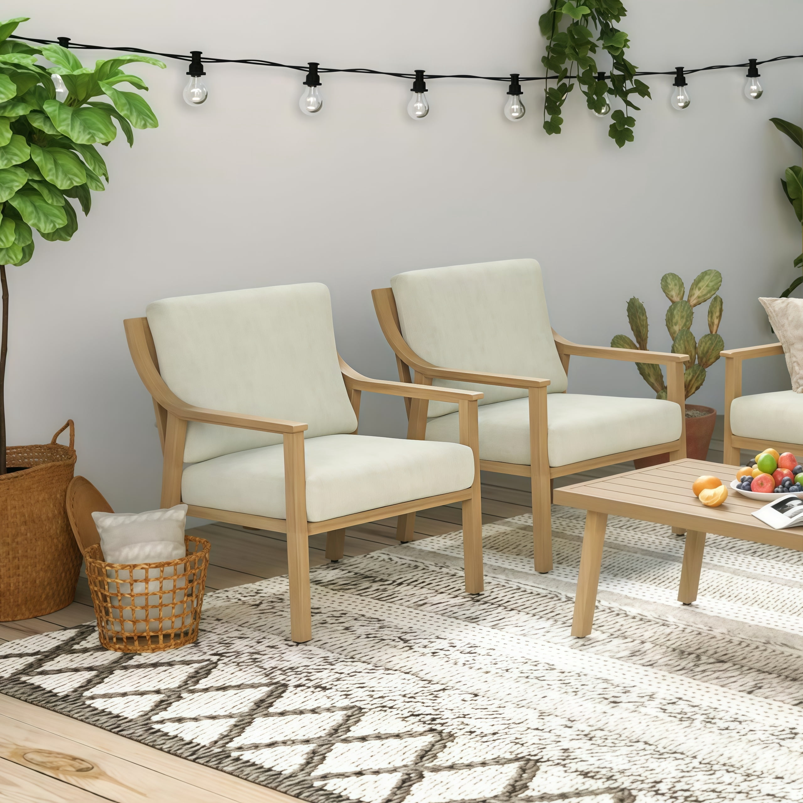 T-Patio Aluminum Outdoor Lounge Chairs, Patio Furniture Armchair, Beige, Set of 1