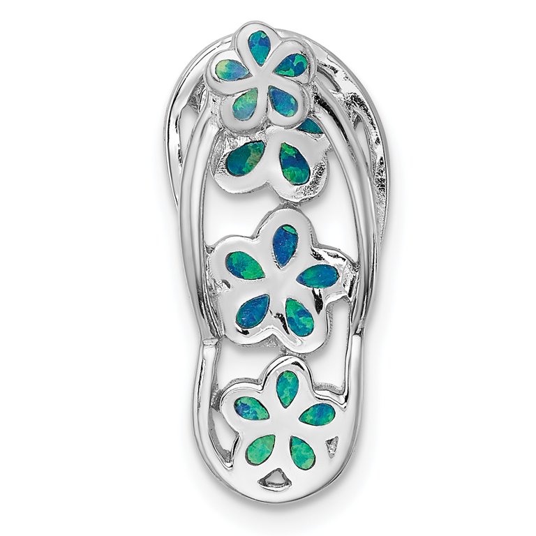 925 Sterling Silver Blue Created Opal Hawaiian Flip Flop Sandals