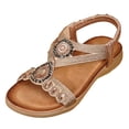 thumbnail image 4 of Rokment Women's Boho Orthopedic Dress Sandals Beach Summer Ethnic Comfortable Rhinestones Glitter Arch Support Open Toe Elastic Ankle Strap Walking Dressy Sandals Gold Size 8.5, 4 of 5