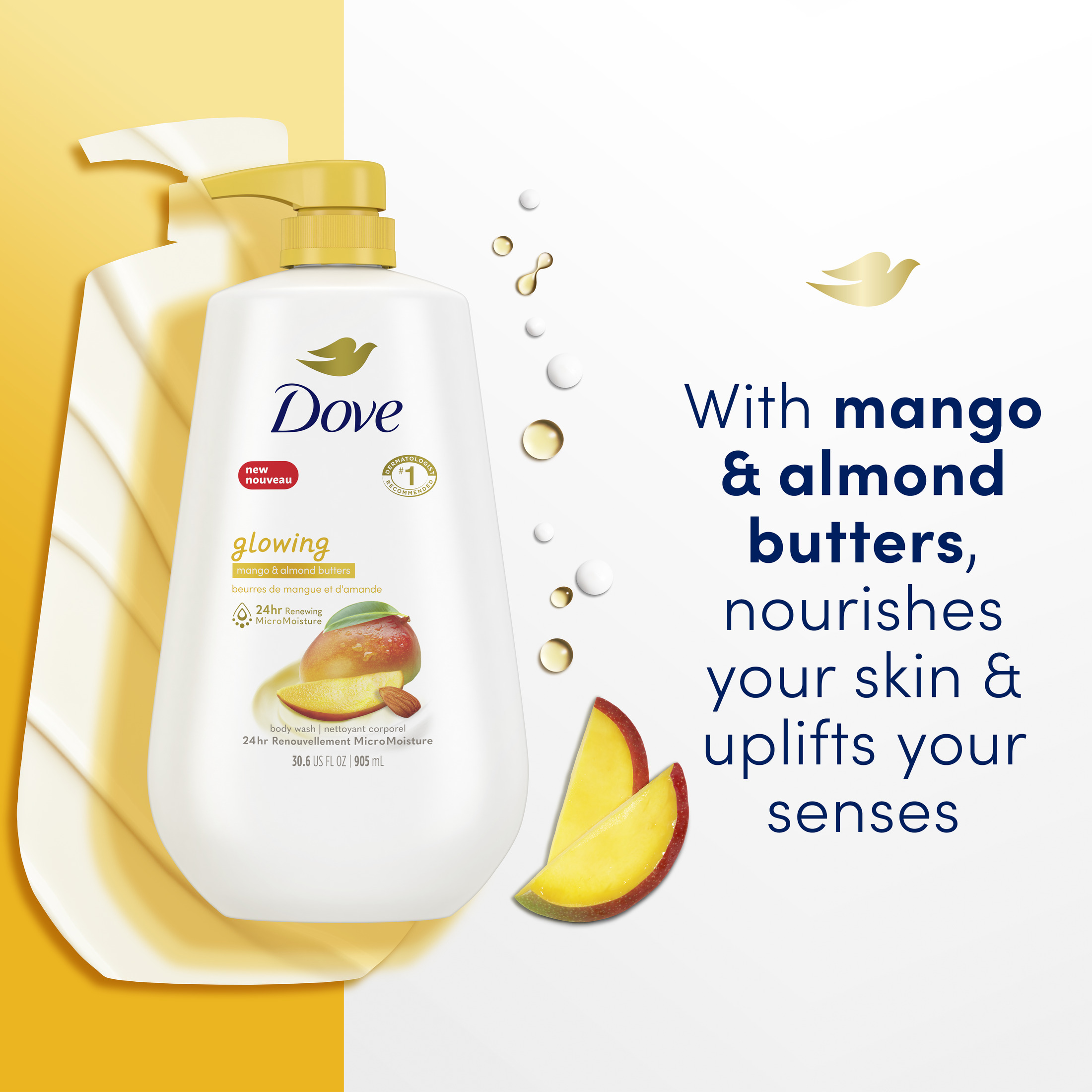 Buy Dove Glowing Liquid Body Wash with Pump Mango & Almond Butter, 30.6