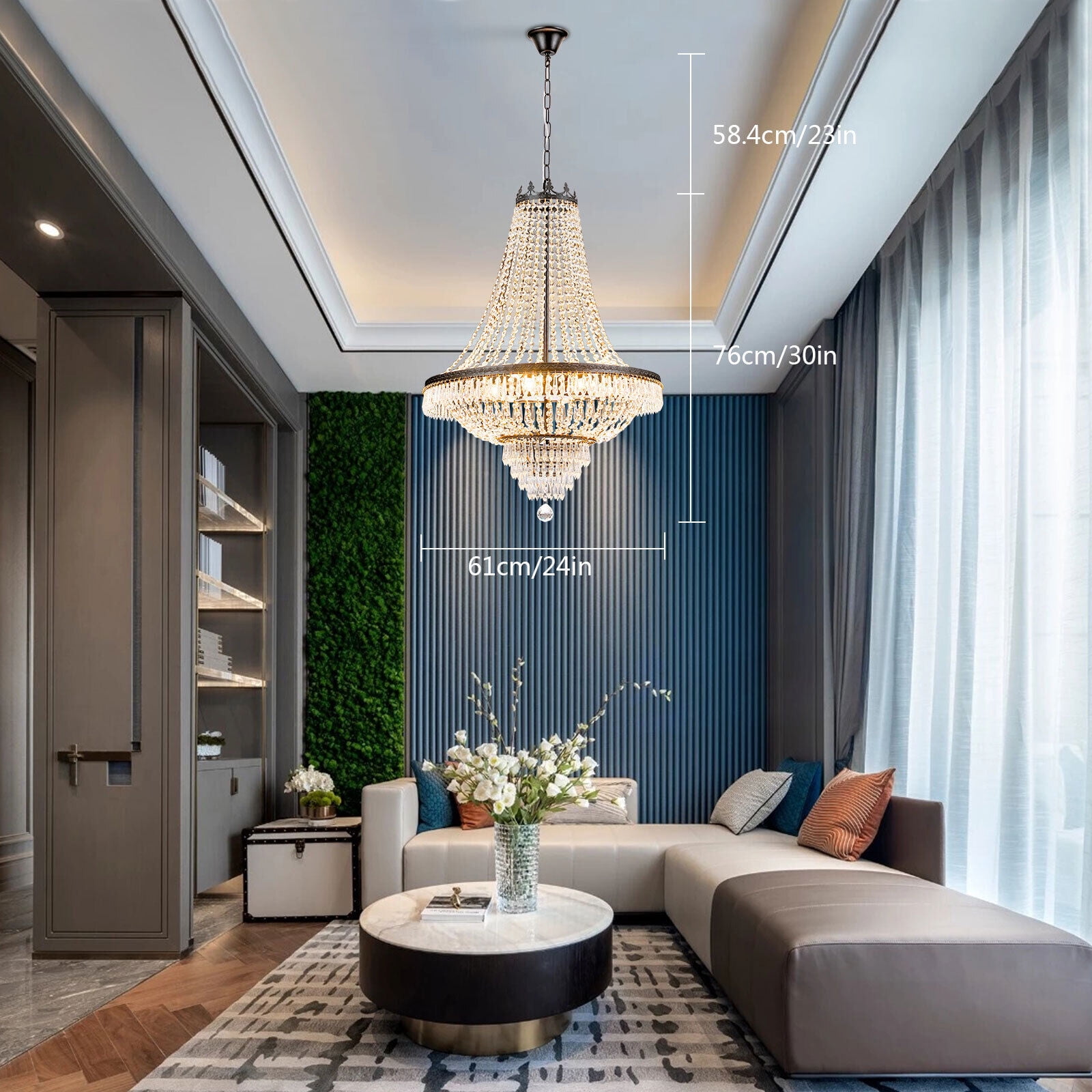 Modern Luxury French Large Scale Foyer Crystal Chandelier Lamp Lighting Black Indoor Luxury LED Corded Crystal Chandelier Height-Adjustable No-fading Durable Crystal Black Chandelier Lighting