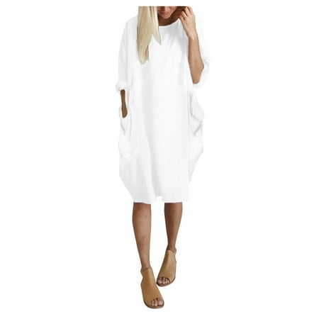 

Pianpianzi Dress Winter Gloves for Women Cotton Maternity Dresses for Women Casual Summer Women s Pocket Loose Dress Ladies Round Neck Casual Knee-Length Dress
