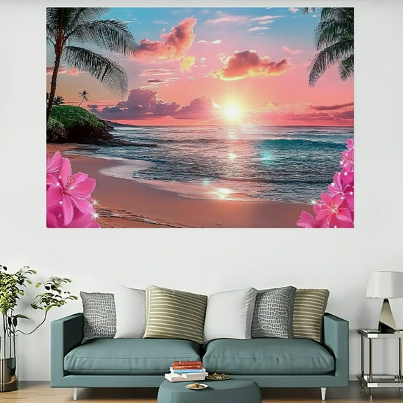 RKSupls Pink Sunset Hawaiian Beach Tapestry, Home Tapestry Suitable for Hanging for Decorative Wall Hanging, Decorative Bedroom, Living Room Decoration - 60x40in