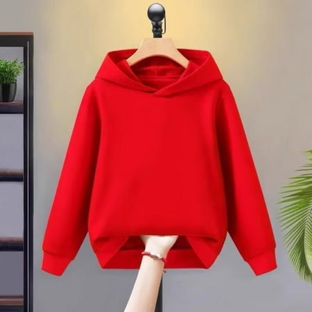 TIREOW Girls Boys Basic Loose Solid Color Long Sleeve Hoodie with Pocket Oversize Sweatshirt Girls Boys Drop Shoulder Pullovers Fleece Hooded Sweater