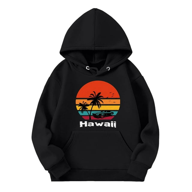 HNMKIU Chandails en Molleton à Col Rond Fille Graphique Enfants Filles Chemise de Sport Garçon Fille Décontractée Couleur Unie Imprimé Cocotier Chandail à Capuchon Chandail à Capuche avec Poche Adapté pour Adolescent