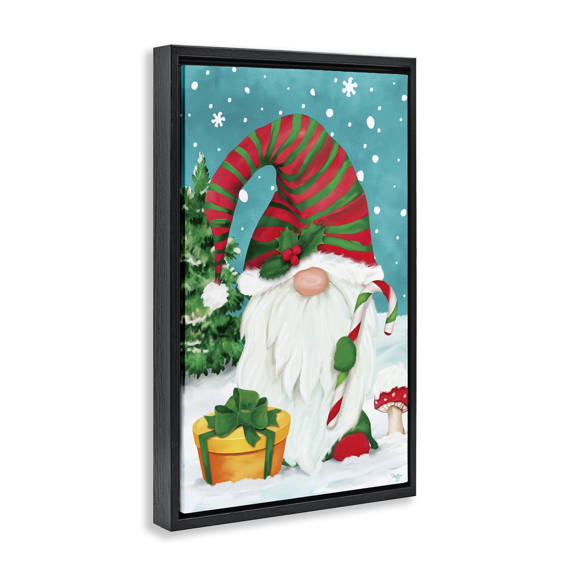 Stupell Industries Holiday Elf & Gifts Holiday Painting Black Floater Framed Art Print Wall Art, 17 x 25
