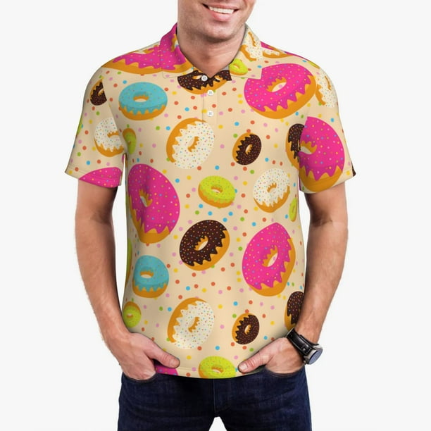 Balery Donuts Camisa Polo de Hombre con Estampado, de Manga Corta y Tejido Medio, Camisa Tipo Golf Polo-Medium