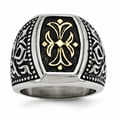 thumbnail image 1 of Bague Croix Jaune Vintage en Acier Inoxydable Religieuse, 1 of 11