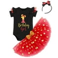 thumbnail image 3 of IBTOM CASTLE Toddler Girls 1st 2nd 3rd Birthday Outfit Princess Polka Dots Ruffle Tutu Skirt Mouse Headband Cake Smash Party Clothes Set 1 Year Black + Red, 3 of 8