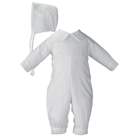 Boys Long Sleeve Cotton Hand Smocked Pin Tucked Christening Baptism Coverall (Baby)