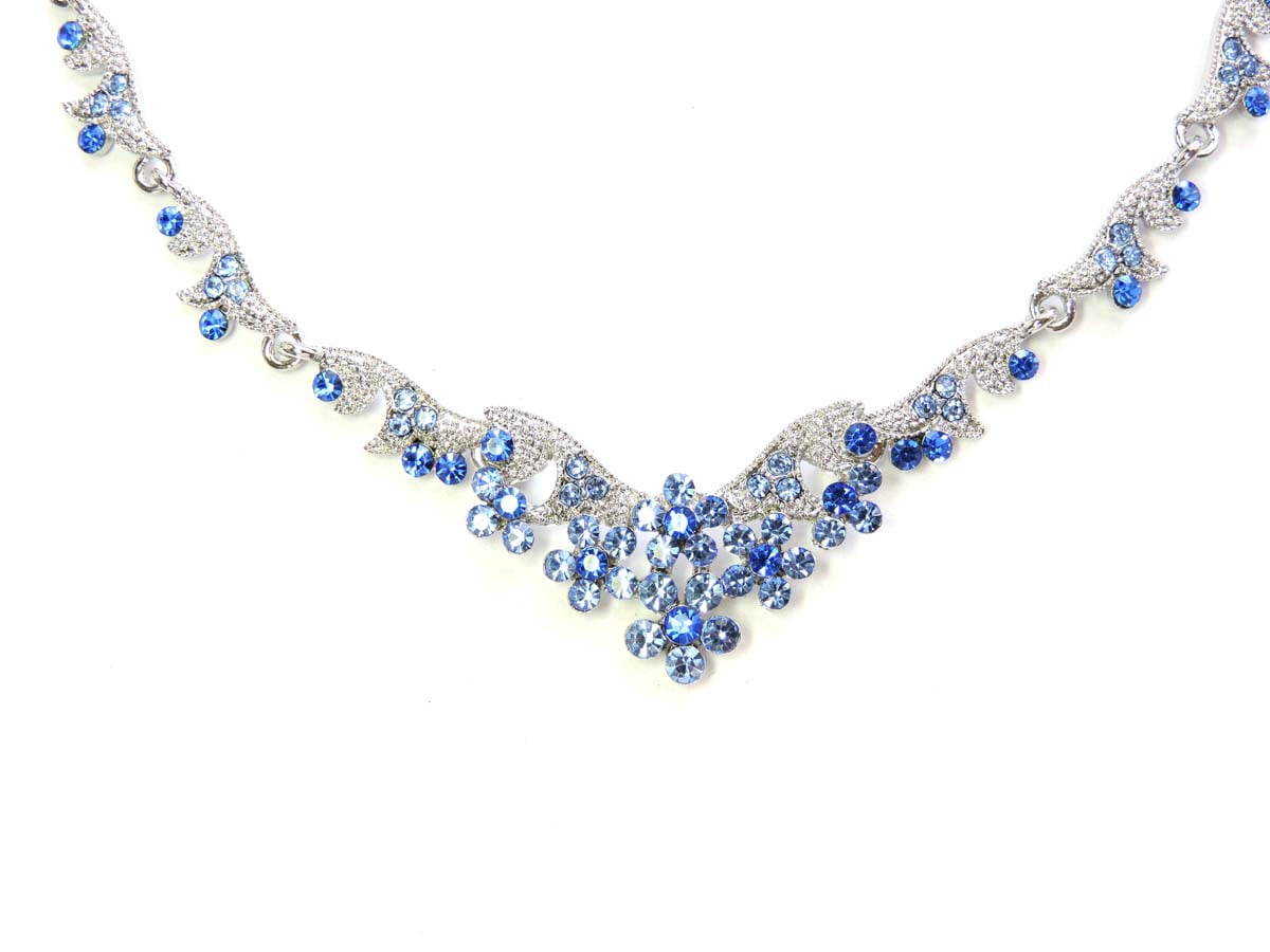 Crystal Flower Necklace & Earrings Set - Rhinestone Bib Statement Jewelry For Wedding, Prom, Party