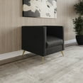 thumbnail image 4 of Home Design Weiss Velvet Square Arm Chair with Channel-Tufted Back and Gold Metal Legs, Modern Upholstered Living Room Seating, Black, 4 of 5